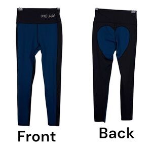 Small Evree Barbella Leggings Black Teal Blue Athletic Activewear Heart Shape